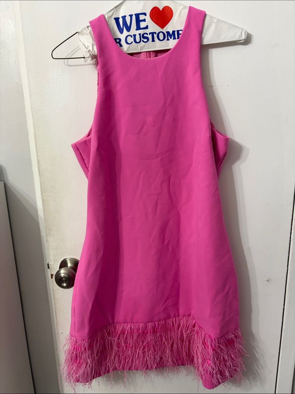 Likely Hot Pink Feather-Hem Mini Dress